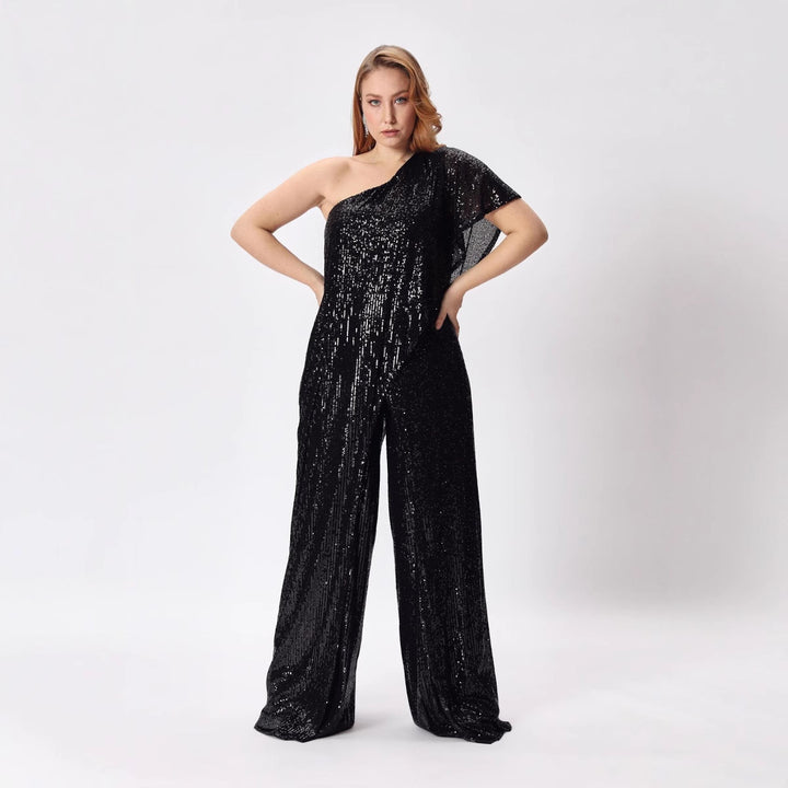 Damen Einseitiger Pailletten Jumpsuit mit weiter Hose Drune