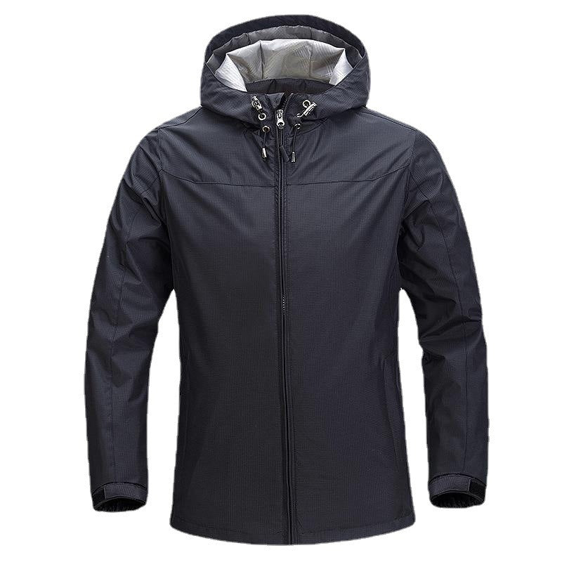 Unisex Leichte packbare Regen- und Windjacke mit verstellbarer Kapuze und atmungsaktivem Futter Drune