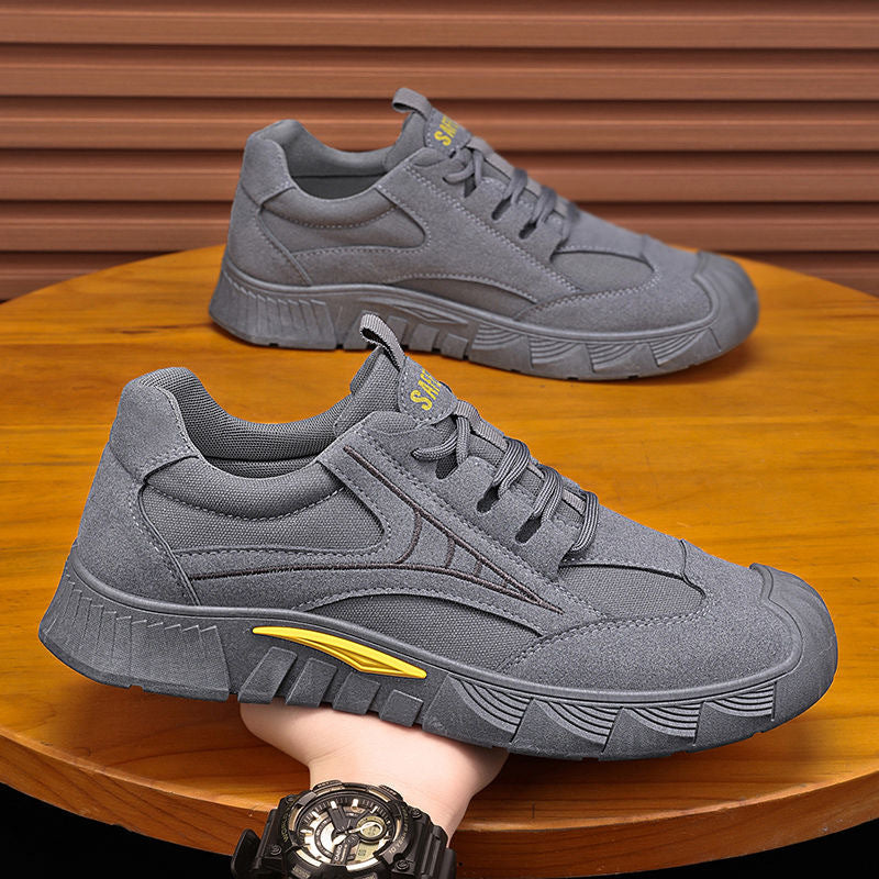 Herren Robust-gepolsterter Retro-Trail-Sneaker aus Velours- und Mesh-Mix mit auffälliger Profillaufsohle Drune