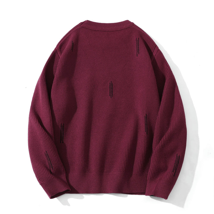 Damen Komfortabler Rippstrick-Pullover in Oversize-Silhouette mit Rundhals und dezentem Destroyed-Look Drune