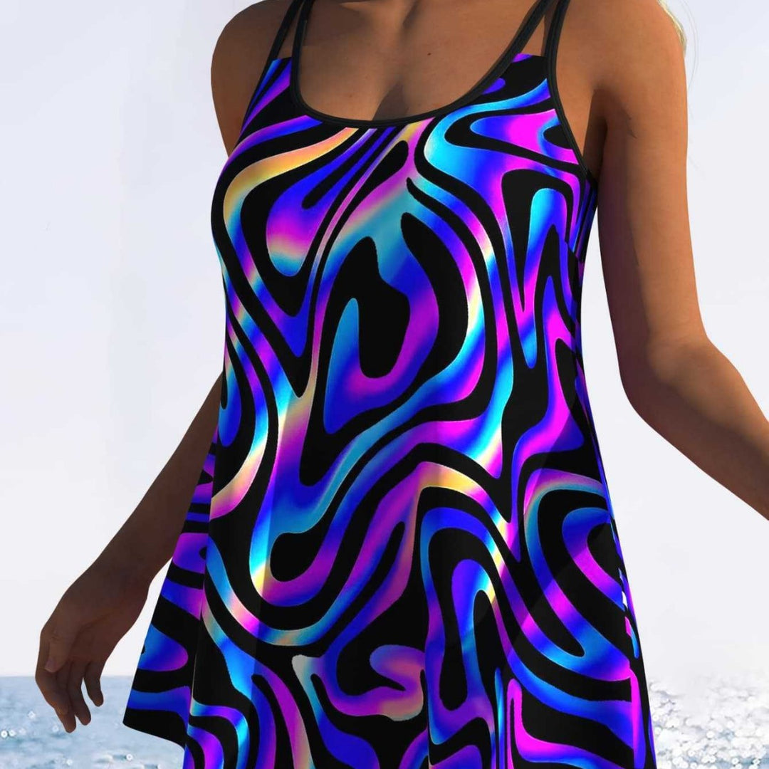 Damen Swimmingdress mit modischem Wellenmuster und fließendem Schnitt Drune