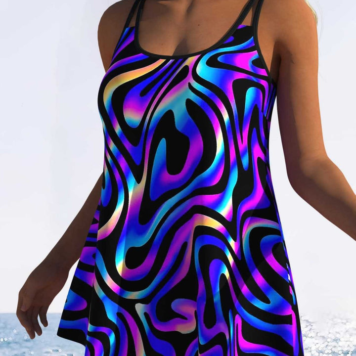 Damen Swimmingdress mit modischem Wellenmuster und fließendem Schnitt Drune