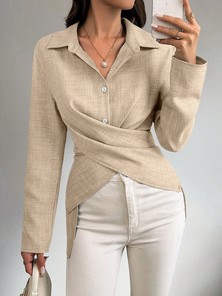 Damen Wickelbluse mit Hemdkragen und asymmetrischem Saum Drune