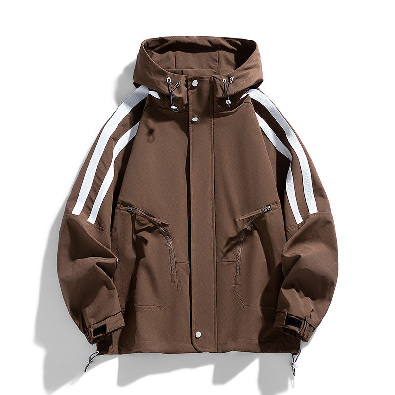 Unisex Sportlich-urbaner Kapuzen-Windbreaker mit Kontraststreifen Drune