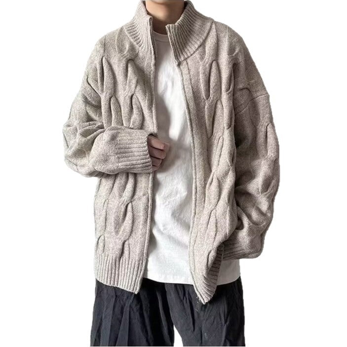 Damen Grobstrickjacke mit hohem Kragen Drune