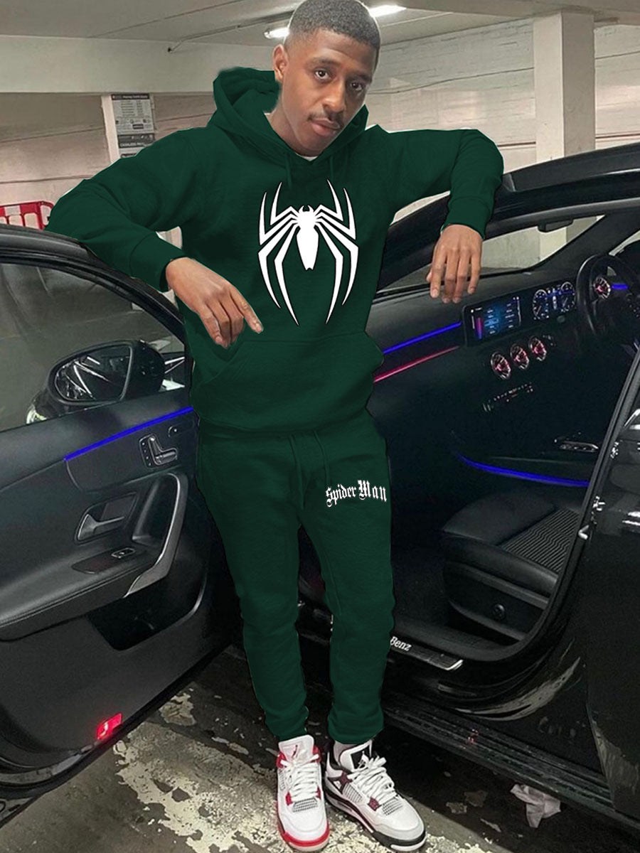 Herren Sportliches Kapuzenpullover und Jogginghose Set mit auffälligem Spider-Motiv Drune