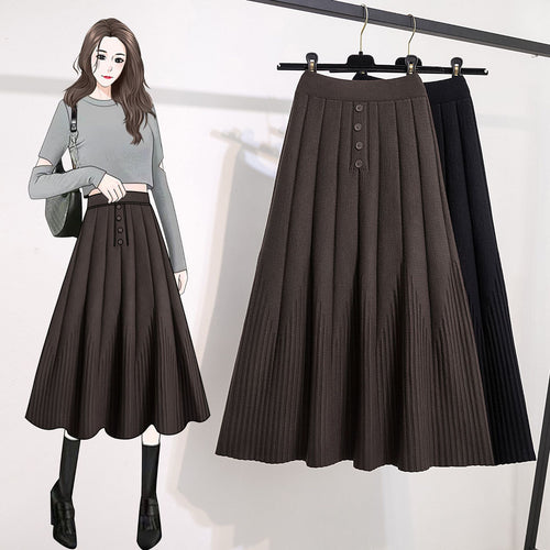 Damen Eleganter Plissee-Rock mit Knopfdetails Drune