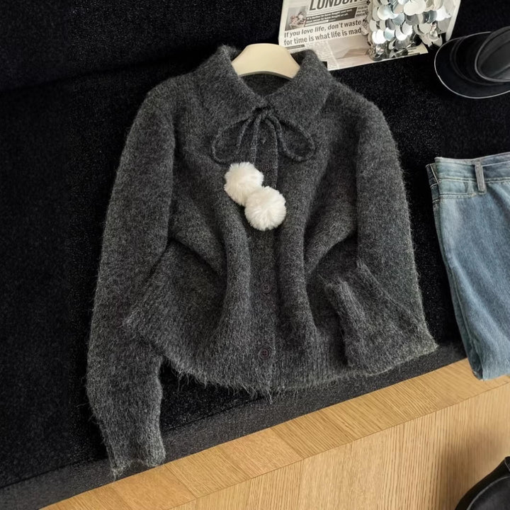 Damen verspielte Strickjacke mit großem Kragen Drune