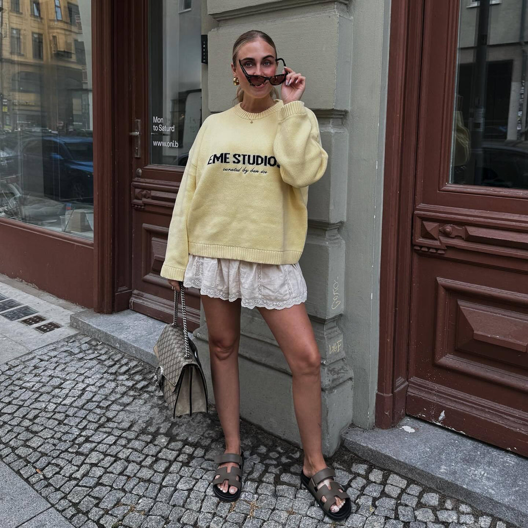 Damen Oversized Pullover mit kreativem Schriftzug Drune