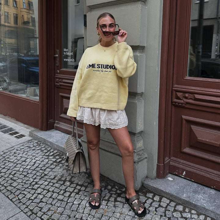 Damen Oversized Pullover mit kreativem Schriftzug Drune