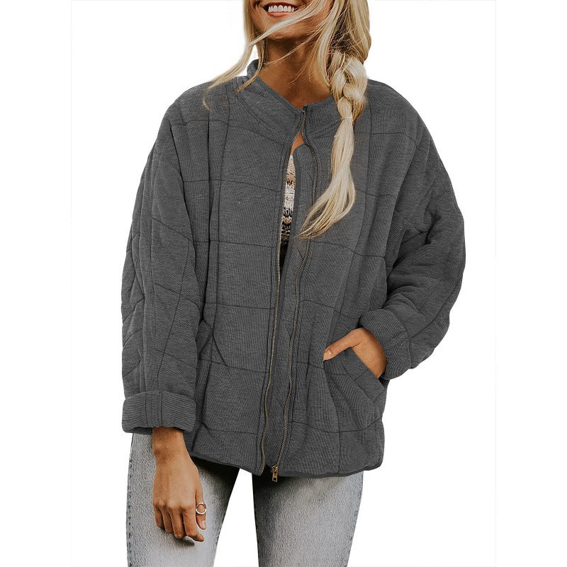 Damen Steppjacke im Oversized Schnitt mit Stehkragen und verdecktem Reißverschluss Drune