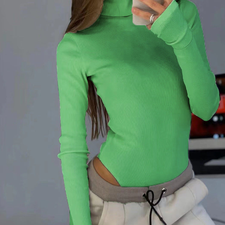 Damen langärmliges Turtleneck-Oberteil aus feiner Rippstruktur Drune