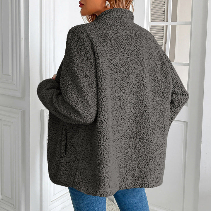 Damen kuschelige Fleecejacke mit hohen Kragen und praktischen Taschen Drune