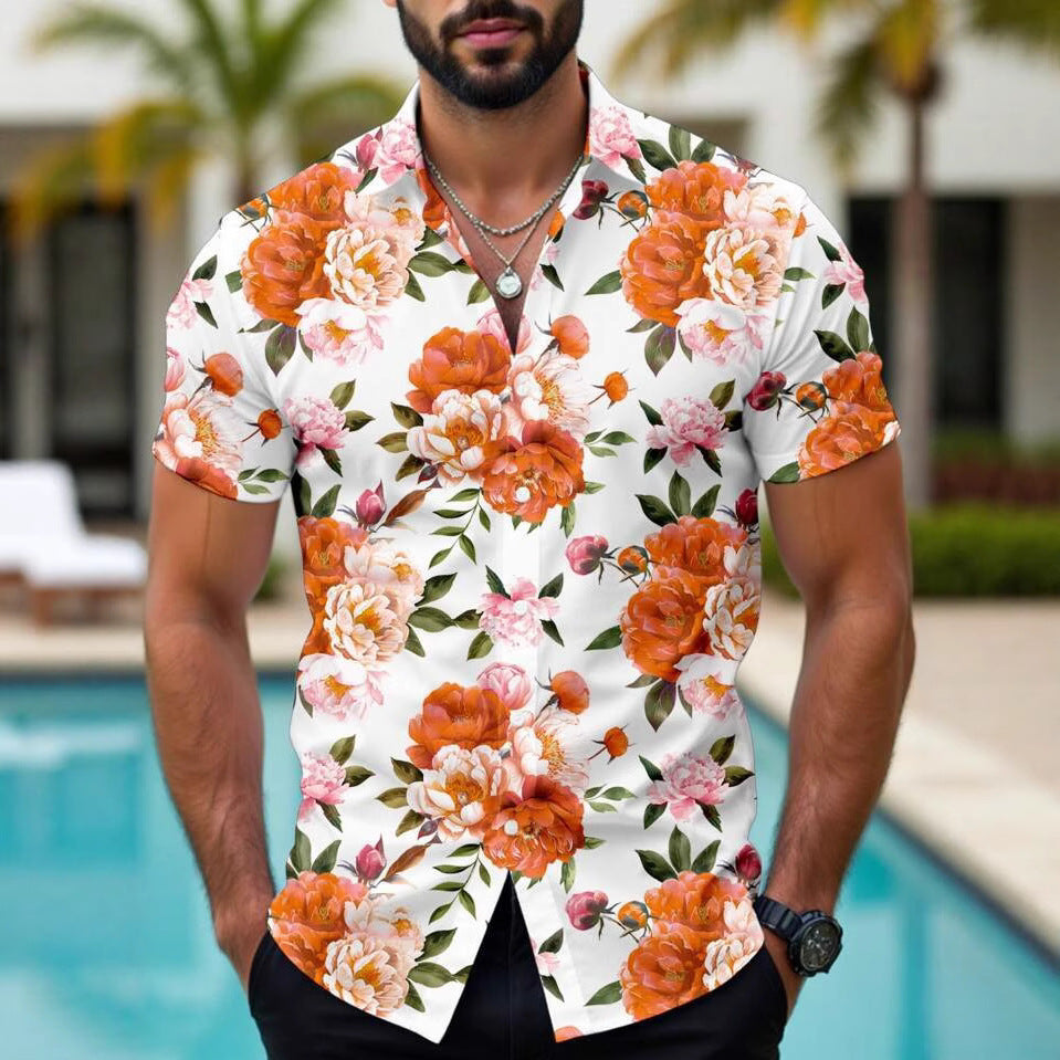 Herren Kurzarmhemd mit floralen Akzenten und modernem Schnitt Drune
