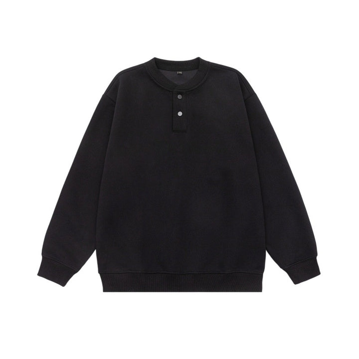 Unisex Weit geschnittenes Sweatshirt mit Halbknopfleiste und gerippten Bündchen Drune