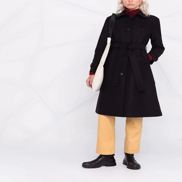Damen Taillierter Wollmix-Mantel mit Bindegürtel und A-Linien-Schnitt Drune