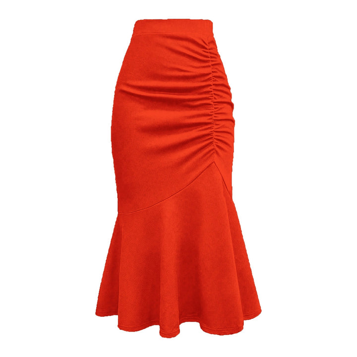 Damen Taillierter Midirock mit seitlicher Raffung und ausgestelltem Volant-Saum Drune