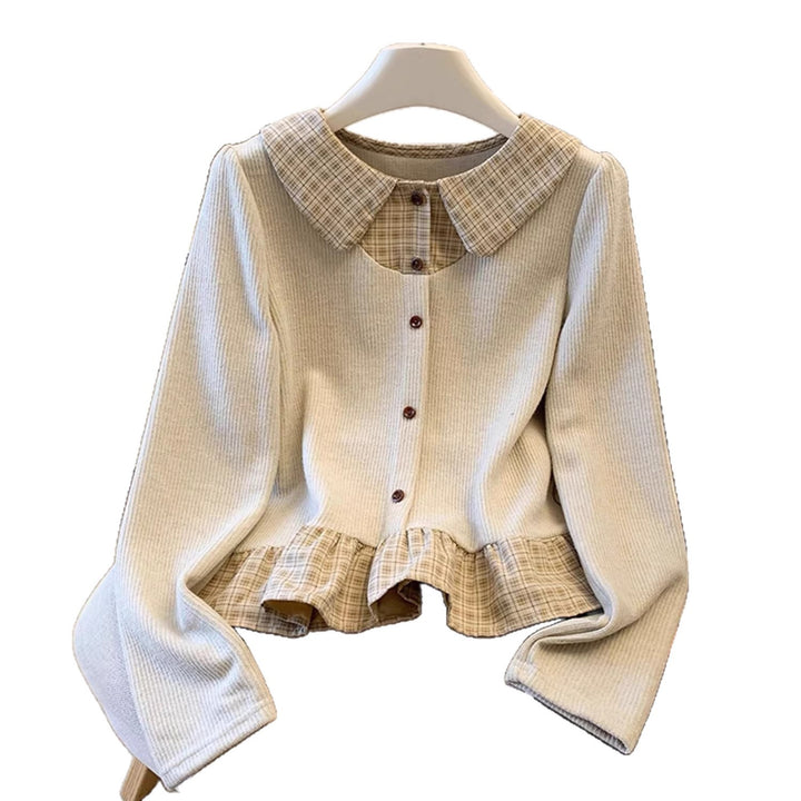Damen modischer Strickpullover mit Hemdblusen-Details Drune