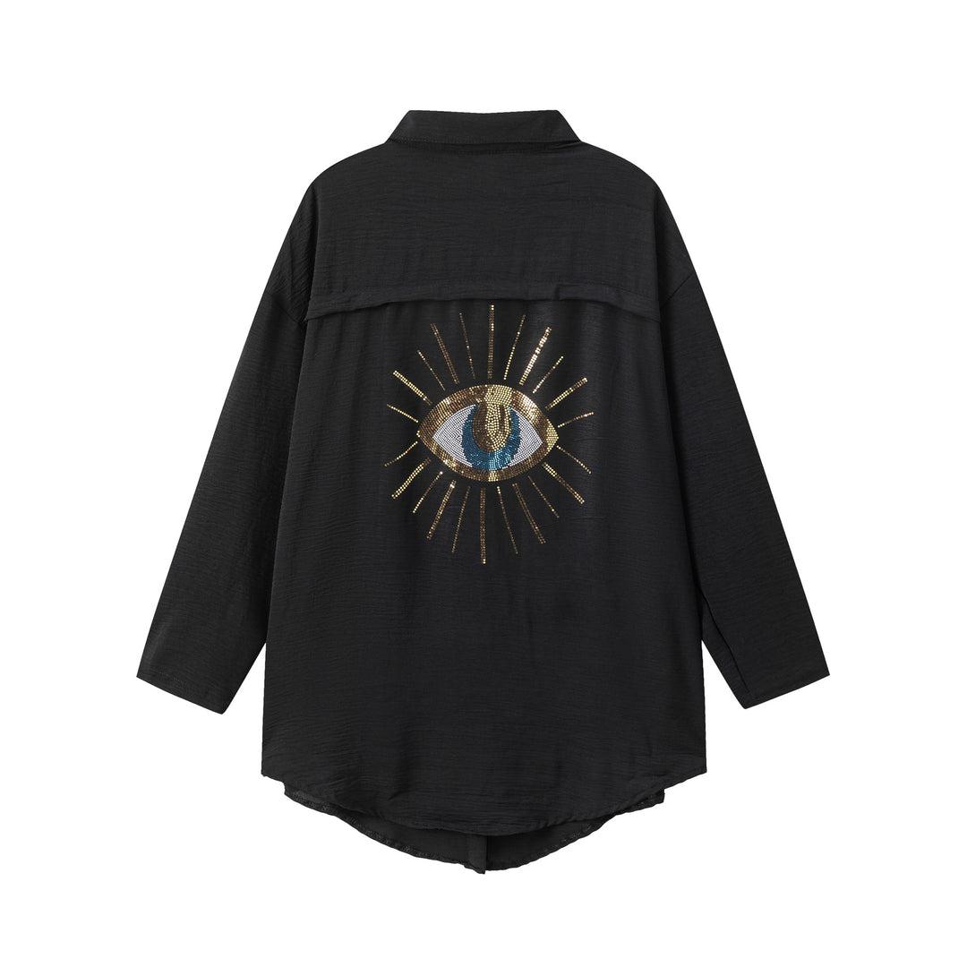 Damen Langarm-Hemdjacke mit auffälligem Augenprint Drune
