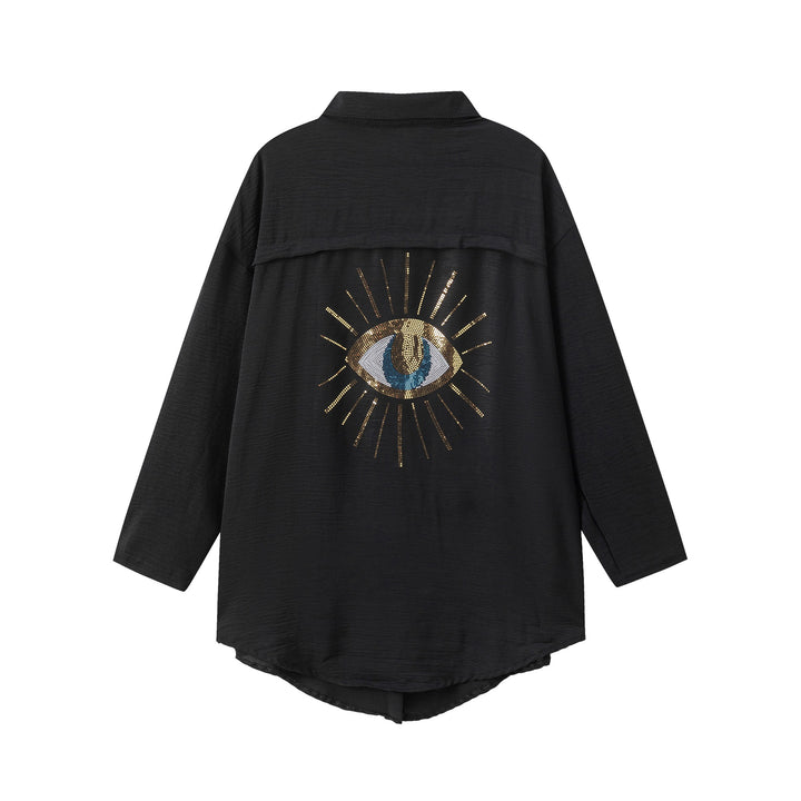 Damen Langarm-Hemdjacke mit auffälligem Augenprint Drune