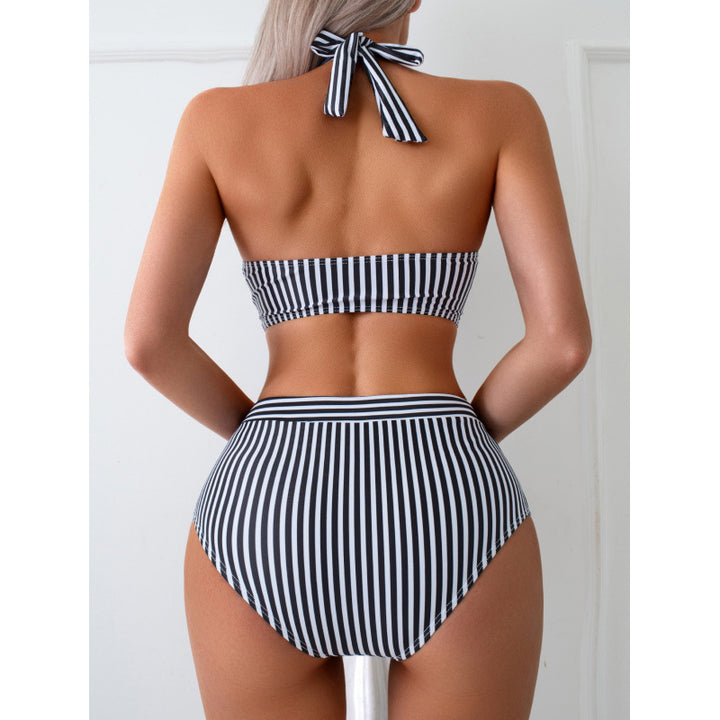 Damen Triangel-Bikini mit stilvollem Wickeldetail und trendigem Streifenmuster Drune