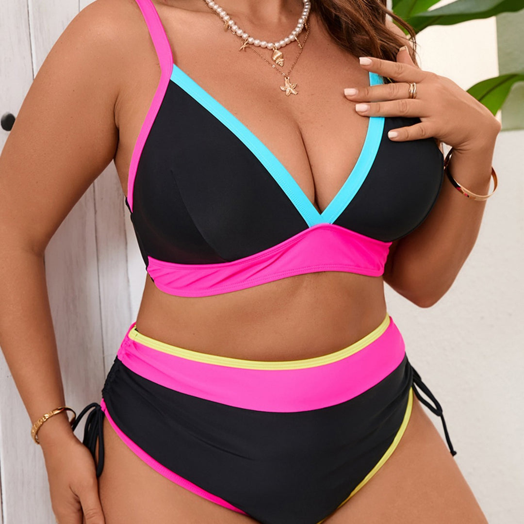 Damen Sportliches Bikini-Set mit hoch taillierten Höschen und modischem Farbkontrast Drune