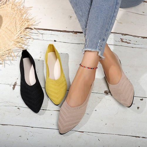 Damen elegante spitze Ballerinas mit modischem Strickdesign Drune