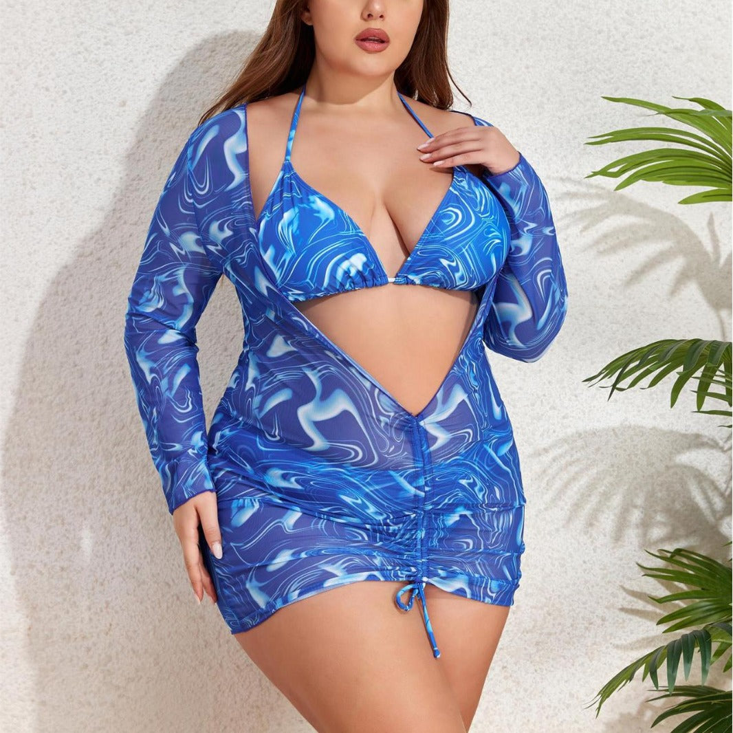 Damen Modischer Badeanzug mit Langarm und Wickeldetail Drune