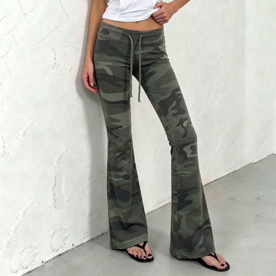 Damen Weiche Schlaghose im Camouflage-Muster mit Tunnelzug und hoher Taille Drune