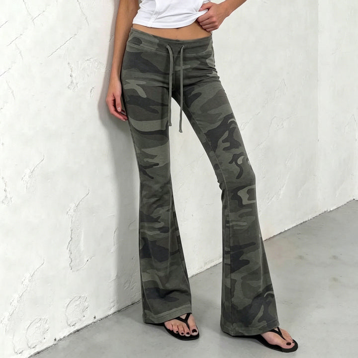 Damen Weiche Schlaghose im Camouflage-Muster mit Tunnelzug und hoher Taille Drune