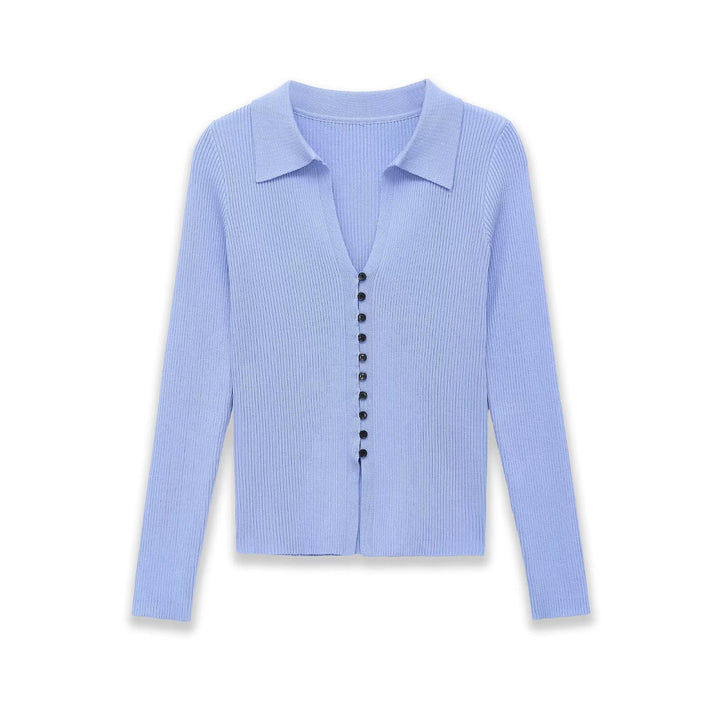 Damen Strickcardigan mit Rippenstruktur und Polokragen Drune