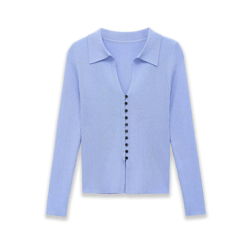 Damen Strickcardigan mit Rippenstruktur und Polokragen Drune