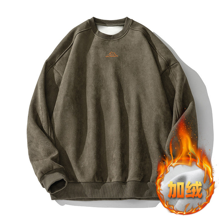 Unisex Oversize Rundhals-Sweatshirt mit minimalistischer Berg-Stickerei Drune