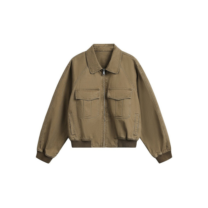 Damen Kurz geschnittene Boxy-Blousonjacke aus Baumwollmix mit Pattentaschen und durchgehendem Reißverschluss Drune