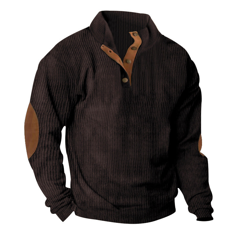 Herren nan gerippter Strickpullover mit Stehkragen und dekorativen Ellenbogenpatches Drune