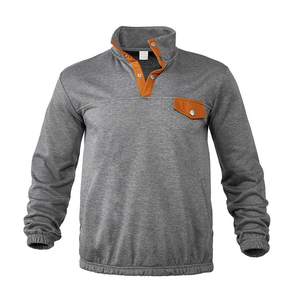 Herren nan Stehkragen-Henley-Sweatshirt mit Druckknopfleiste und aufgesetzter Brusttasche Drune
