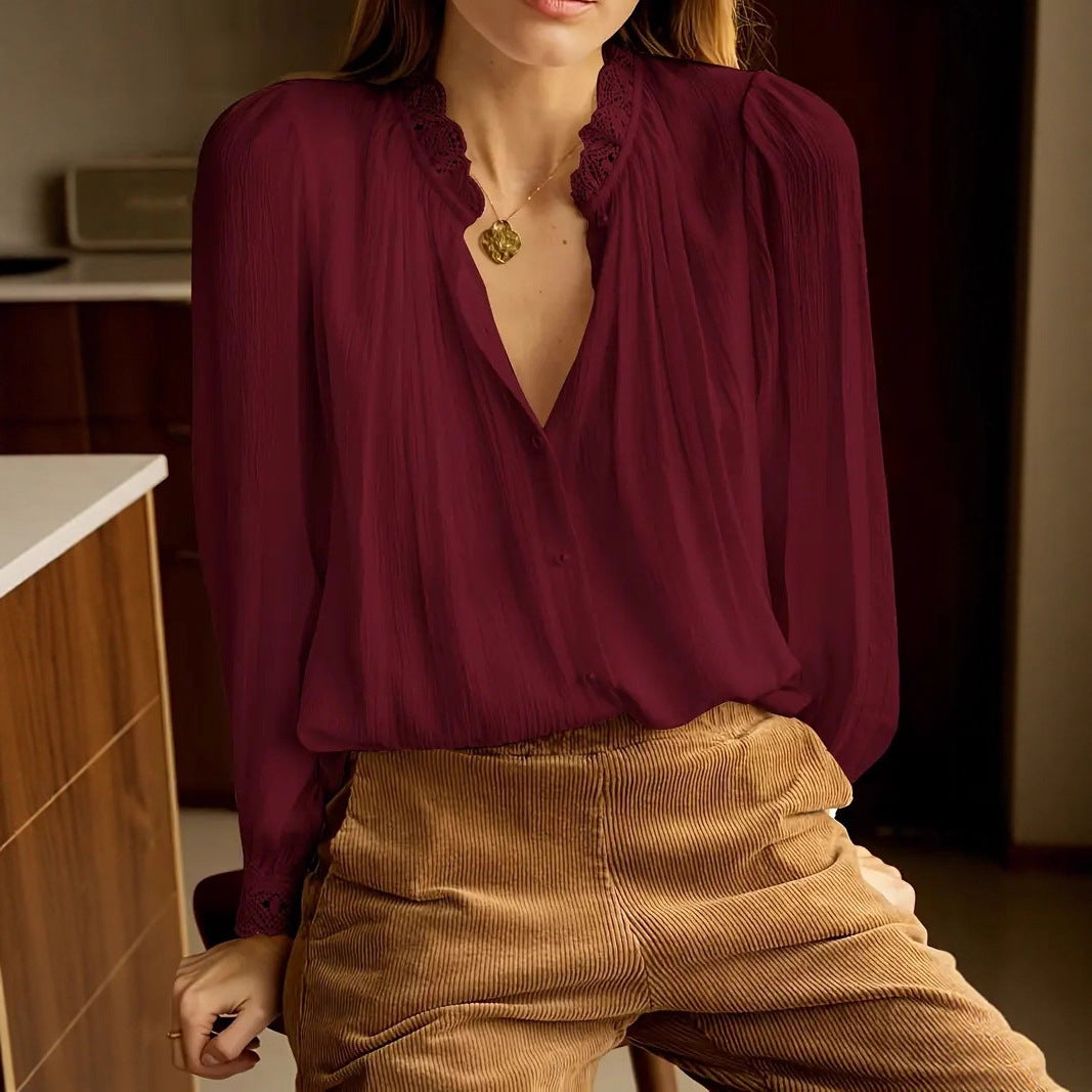Damen Chiffonbluse mit romantischen Spitzenabschlüssen Drune