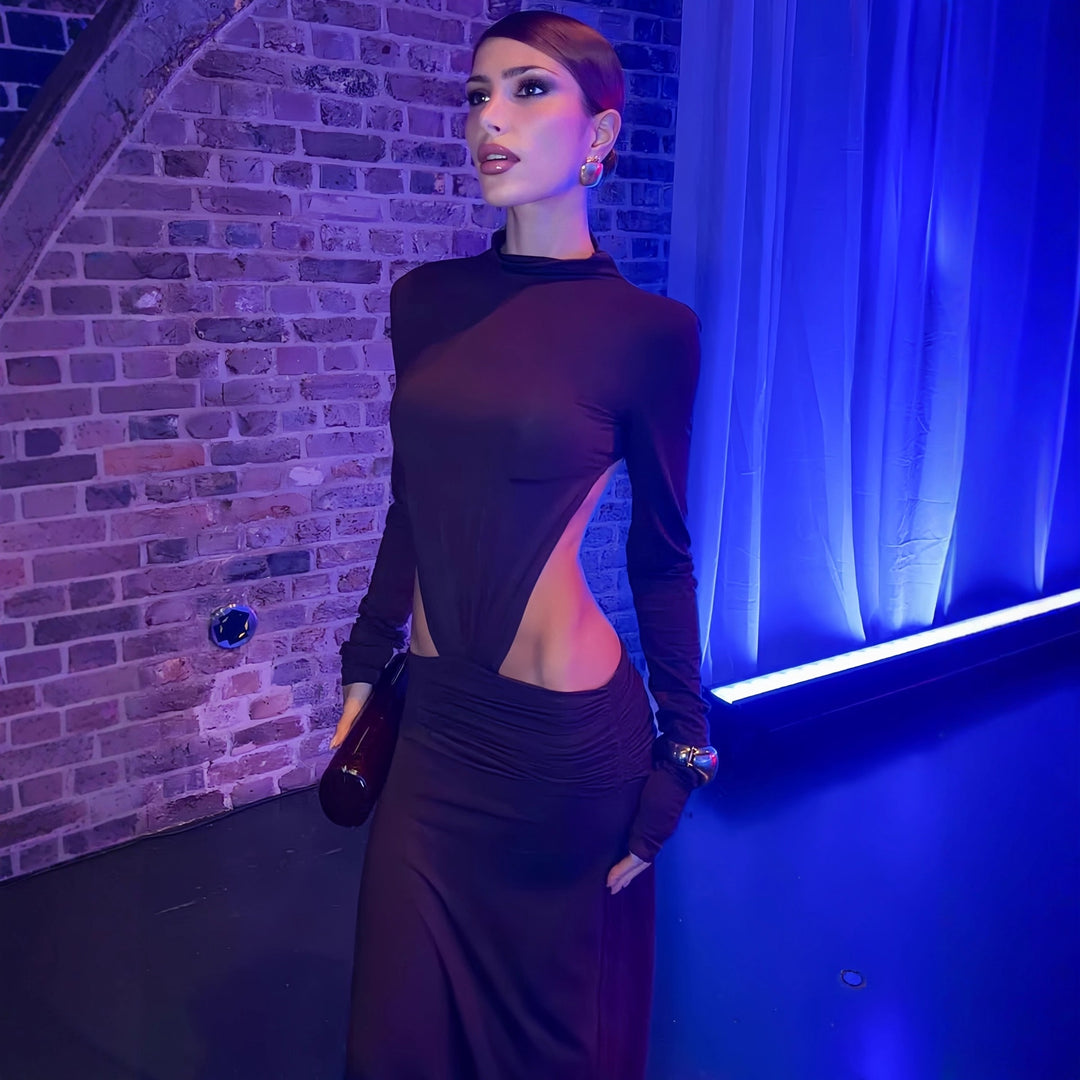 Damen Elegantes Wickelkleid mit langen Ärmeln und Raffungen Drune