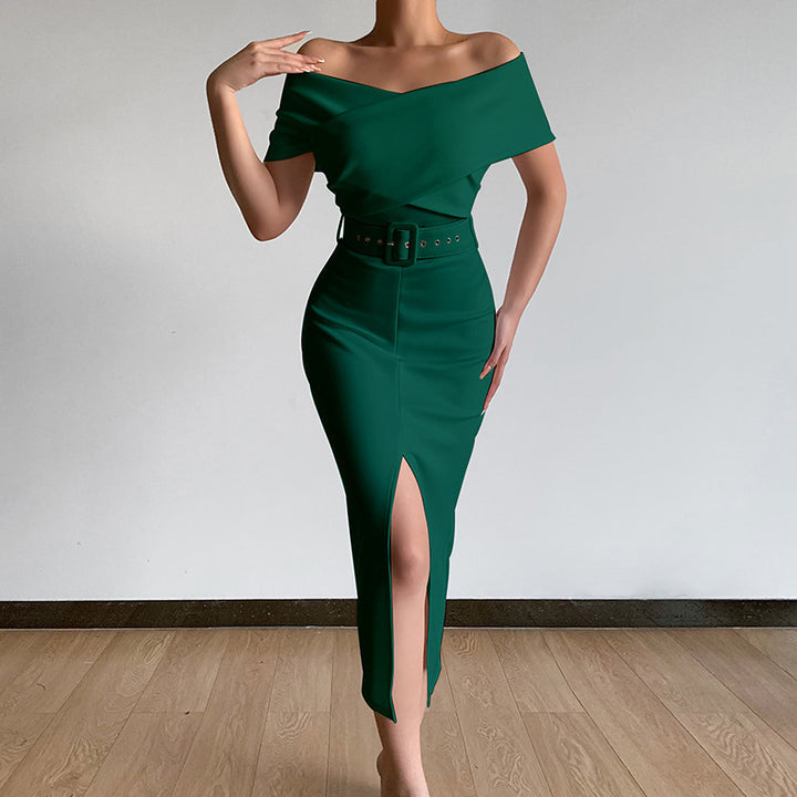 Damen Figurbetontes Abendkleid mit schulterfreiem Design und asymmetrischem Schlitz Drune