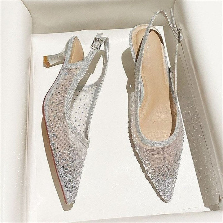 Damen elegante Slingback-Pumps mit funkelndem Netzdesign Drune