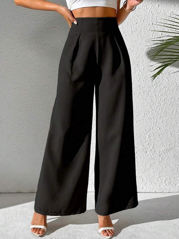 Damen Elegante High-Waist Palazzo-Hose mit Faltenfront und weitem Bein Drune