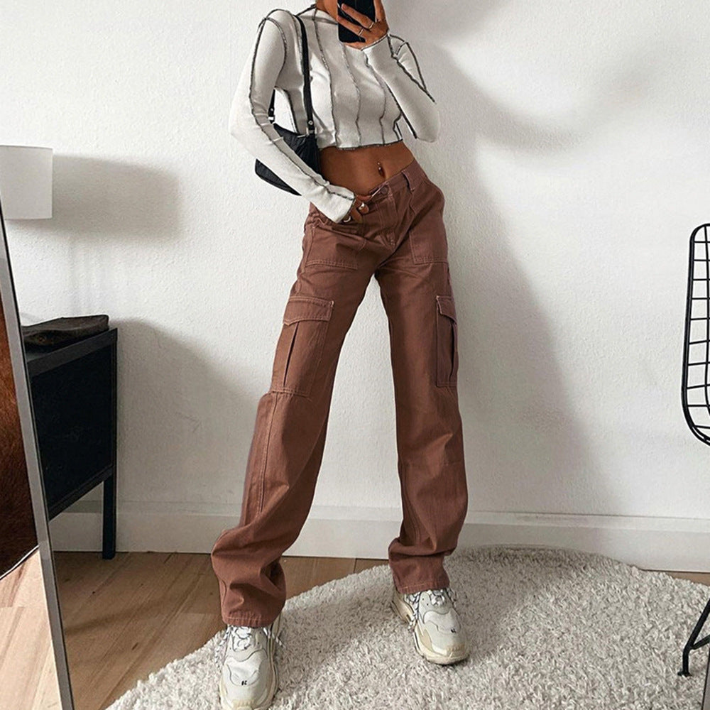 Damen High‑Waist Cargo-Jeanshose im Relaxed-Fit mit weitem Bein Drune