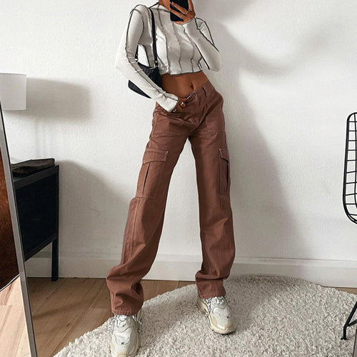 Damen High‑Waist Cargo-Jeanshose im Relaxed-Fit mit weitem Bein Drune