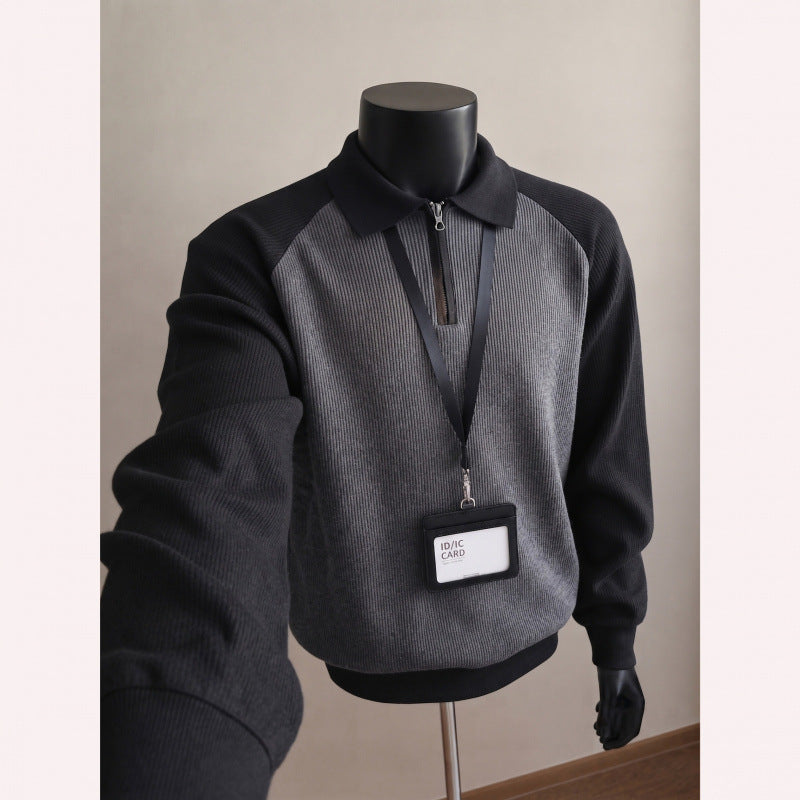 Herren Modischer Pullover mit Stehkragen und Reißverschluss Drune