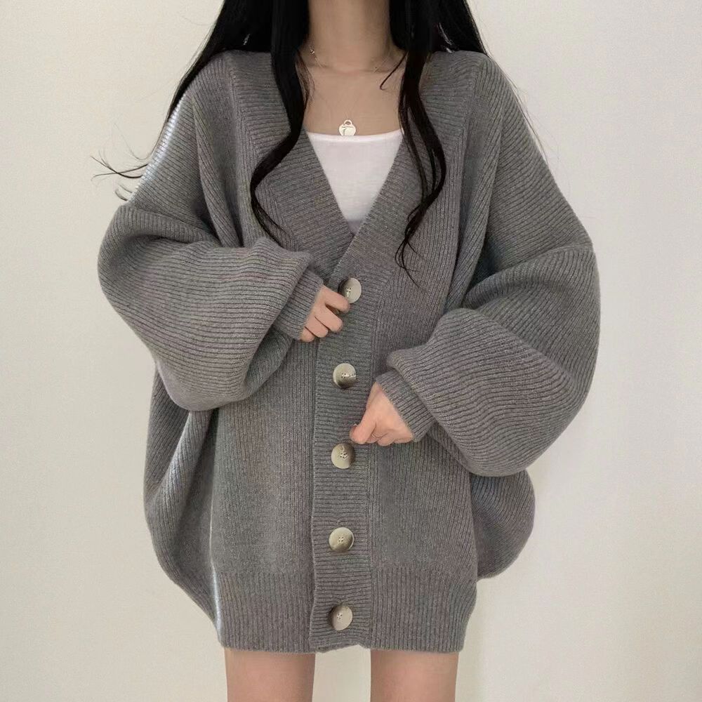 Damen gemütlicher Oversized-Strickcardigan mit großen Knöpfen Drune