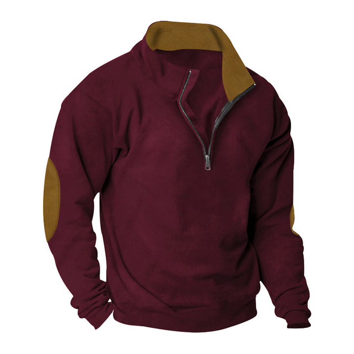 Herren nan Halbzip-Sweatshirt mit Stehkragen, Kontrastkragenfutter und Ellbogenpatches Drune