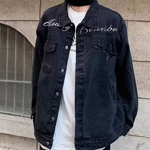 Herren lässige Denim-Überjacke mit kreativen Details Drune