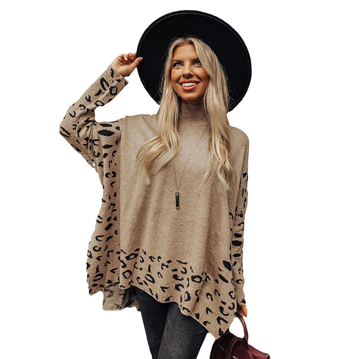 Damen lässiges Oversized-Pullover mit animalischem Muster und hohem Kragen Drune