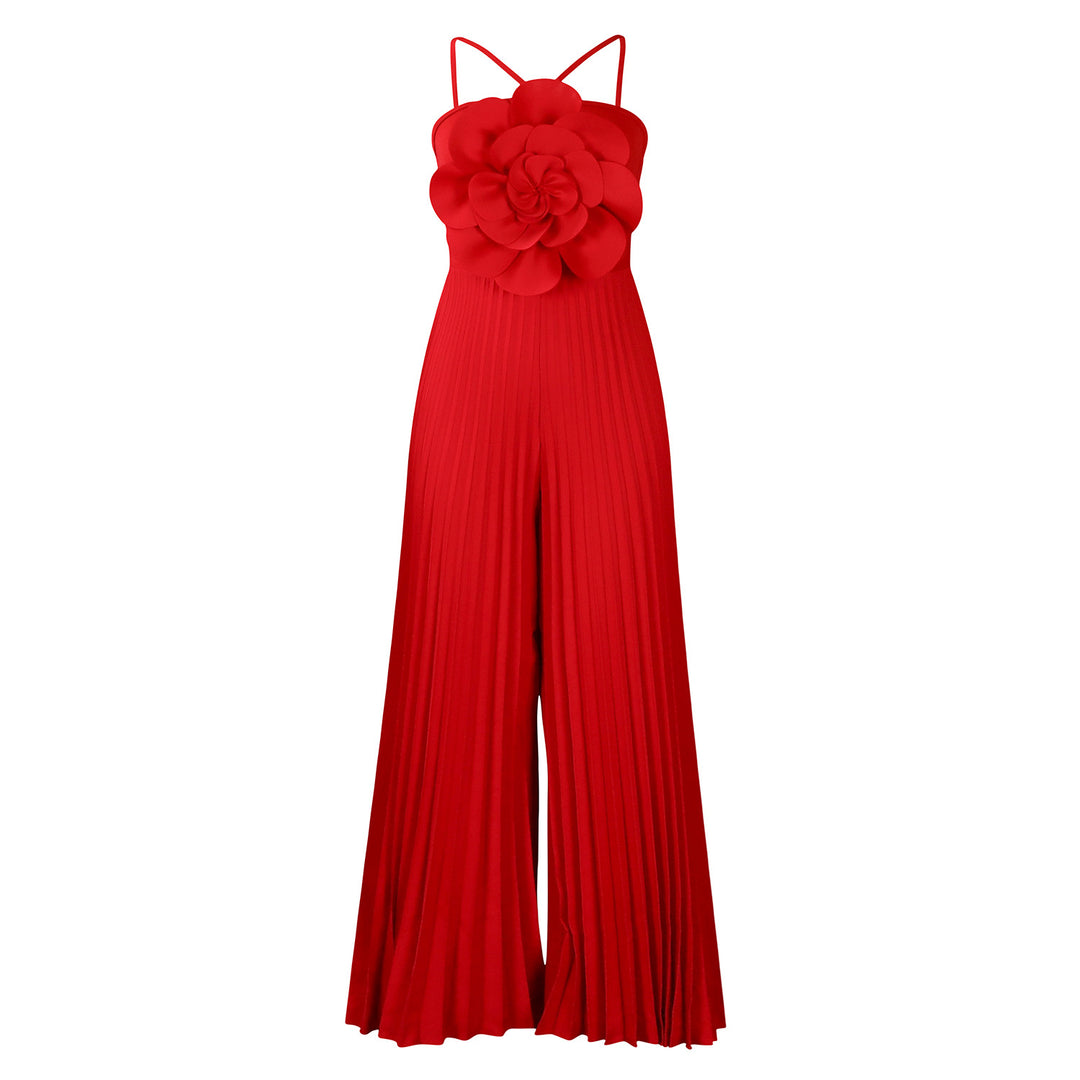 Damen Jumpsuit mit raffiniertem Plissee-Design und dekorativer Blumendetail Drune