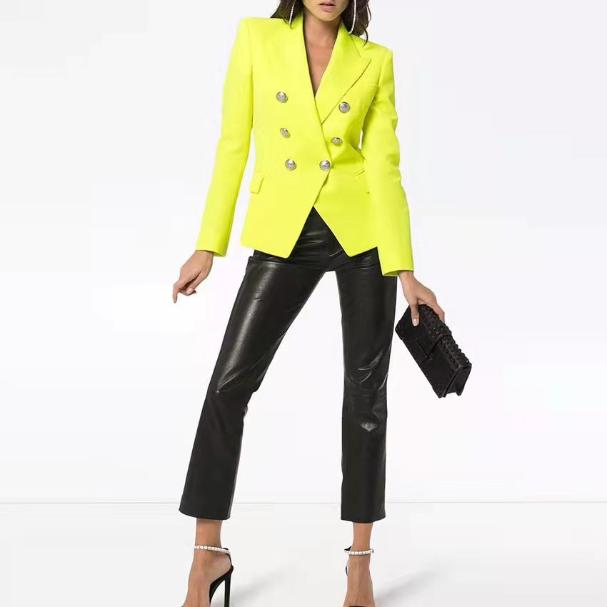 Damen Elegante Doppelreihige Blazerjacke mit goldenen Knöpfen Drune